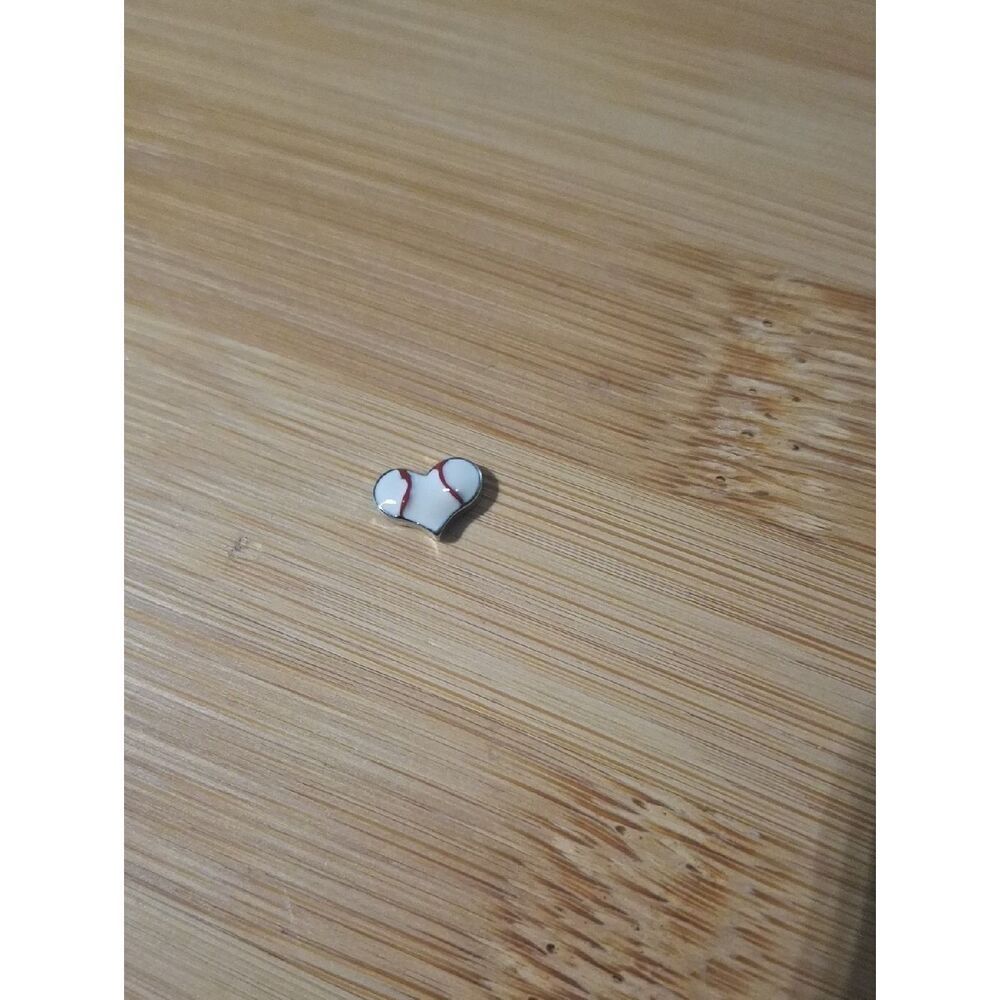 White Heart-Shaped Baseball Charm For Floating Lockets